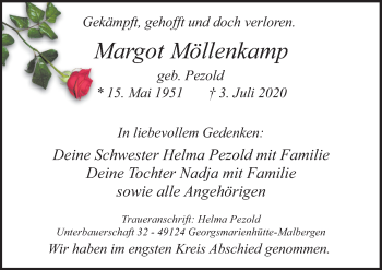 Traueranzeige von Margot Möllenkamp von Neue Osnabrücker Zeitung GmbH & Co. KG