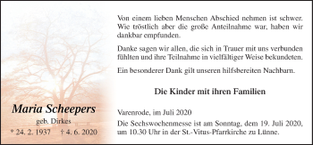 Traueranzeige von Maria Scheepers von Neue Osnabrücker Zeitung GmbH & Co. KG
