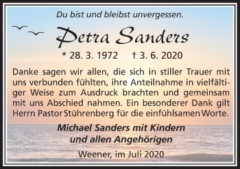 Traueranzeige von Petra Sanders von Neue Osnabrücker Zeitung GmbH & Co. KG