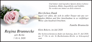 Traueranzeige von Regina Brunnecke von Neue Osnabrücker Zeitung GmbH & Co. KG