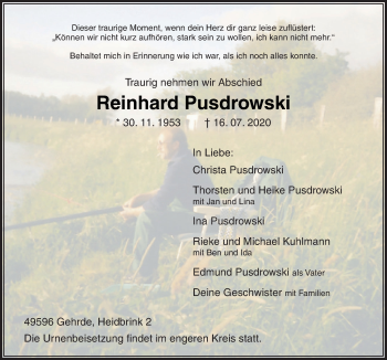 Traueranzeige von Reinhard Pusdrowski von Neue Osnabrücker Zeitung GmbH & Co. KG