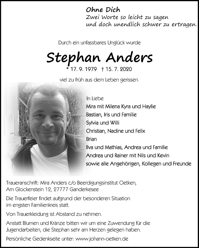  Traueranzeige für Stephan Anders vom 22.07.2020 aus Neue Osnabrücker Zeitung GmbH & Co. KG