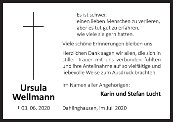 Traueranzeige von Ursula Wellmann von Neue Osnabrücker Zeitung GmbH & Co. KG