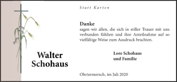 Traueranzeige von Walter Schohaus von Neue Osnabrücker Zeitung GmbH & Co. KG
