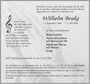 Traueranzeige von Wilhelm Brake von Neue Osnabrücker Zeitung GmbH & Co. KG