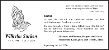 Traueranzeige von Wilhelm Sürken von Neue Osnabrücker Zeitung GmbH & Co. KG