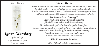 Traueranzeige von Agnes Glandorf von Neue Osnabrücker Zeitung GmbH & Co. KG