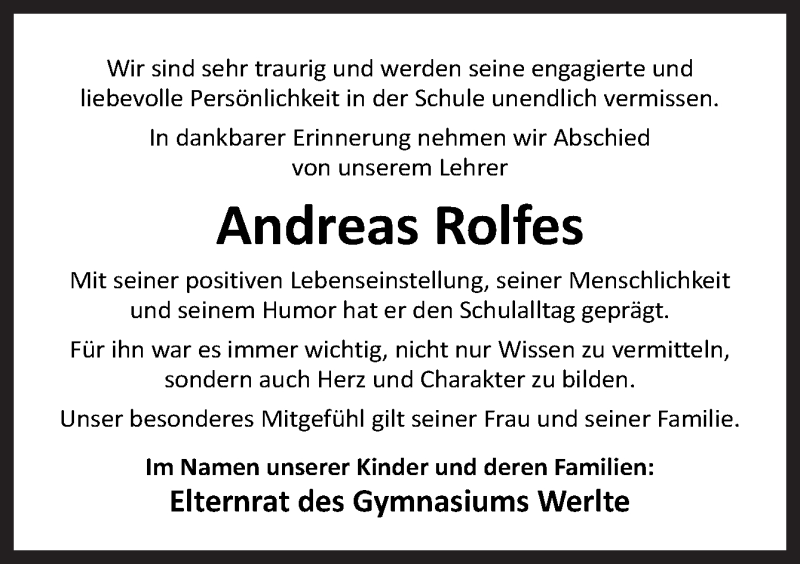  Traueranzeige für Andreas Rolfes vom 06.08.2020 aus Neue Osnabrücker Zeitung GmbH & Co. KG
