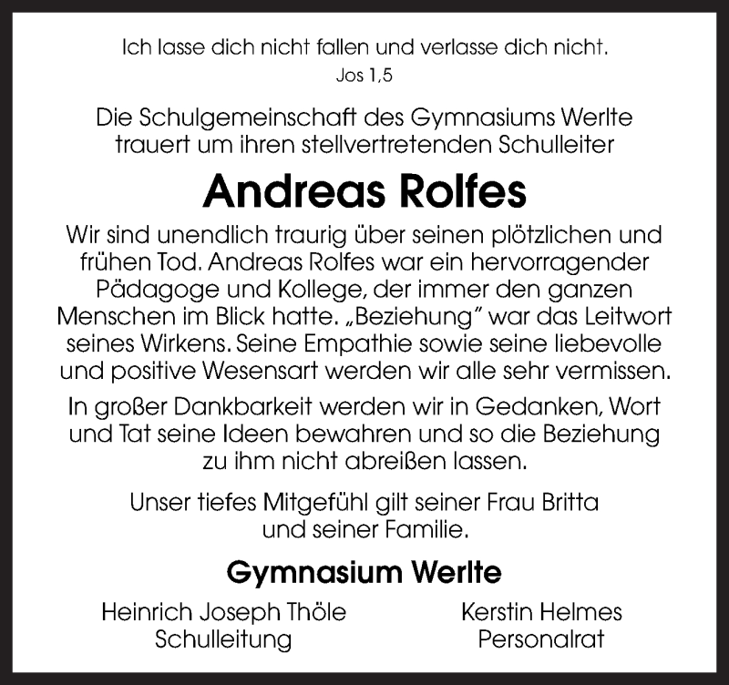  Traueranzeige für Andreas Rolfes vom 05.08.2020 aus Neue Osnabrücker Zeitung GmbH & Co. KG