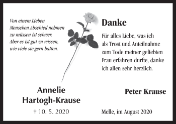 Traueranzeige von Annelie Hartogh-Krause von Neue Osnabrücker Zeitung GmbH & Co. KG