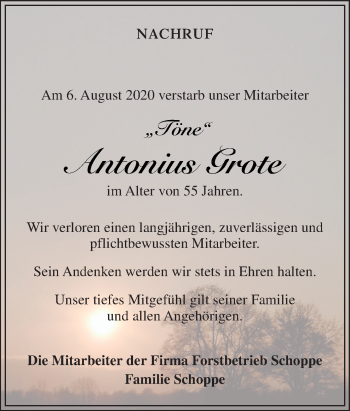 Traueranzeige von Antonius Grote von Neue Osnabrücker Zeitung GmbH & Co. KG