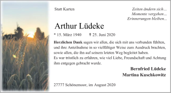 Traueranzeige von Arthur Lüdeke von Neue Osnabrücker Zeitung GmbH & Co. KG