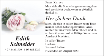 Traueranzeige von Edith Schneider von Neue Osnabrücker Zeitung GmbH & Co. KG