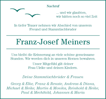 Traueranzeige von Franz-Josef Meiners von Neue Osnabrücker Zeitung GmbH & Co. KG