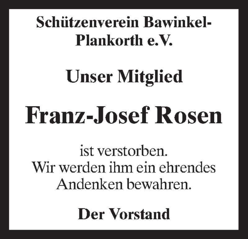  Traueranzeige für Franz-Josef Rosen vom 22.08.2020 aus Neue Osnabrücker Zeitung GmbH & Co. KG