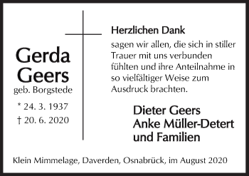 Traueranzeige von Gerda Geers von Neue Osnabrücker Zeitung GmbH & Co. KG