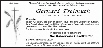 Traueranzeige von Gerhard Freimuth von Neue Osnabrücker Zeitung GmbH & Co. KG