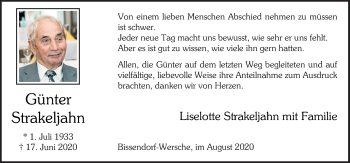 Traueranzeige von Günter Strakeljahn von Neue Osnabrücker Zeitung GmbH & Co. KG