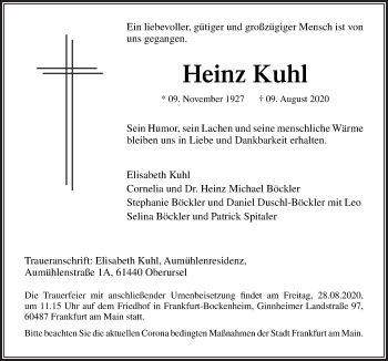 Traueranzeige von Heinz Kuhl von Neue Osnabrücker Zeitung GmbH & Co. KG