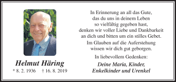 Traueranzeige von Helmut Häring von Neue Osnabrücker Zeitung GmbH & Co. KG