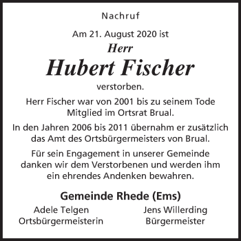 Traueranzeige von Hubert Fischer von Neue Osnabrücker Zeitung GmbH & Co. KG