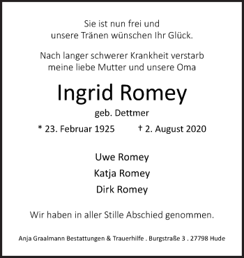 Traueranzeige von Ingrid Romey von Neue Osnabrücker Zeitung GmbH & Co. KG