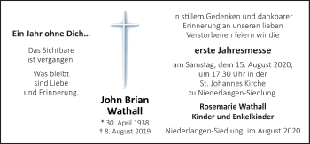 Traueranzeige von John Brian Wathall von Neue Osnabrücker Zeitung GmbH & Co. KG