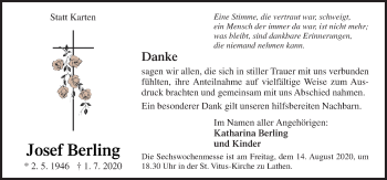 Traueranzeige von Josef Berling von Neue Osnabrücker Zeitung GmbH & Co. KG