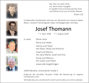 Traueranzeige von Josef Thomann von Neue Osnabrücker Zeitung GmbH & Co. KG