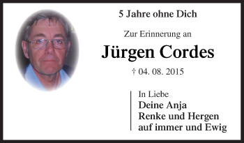 Traueranzeige von Jürgen Cordes von Neue Osnabrücker Zeitung GmbH & Co. KG