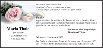 Traueranzeige von Maria Thale von Neue Osnabrücker Zeitung GmbH & Co. KG