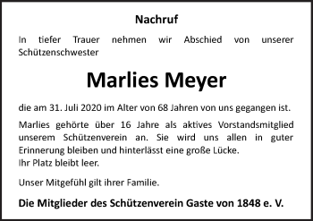 Traueranzeige von Marlies Meyer von Neue Osnabrücker Zeitung GmbH & Co. KG