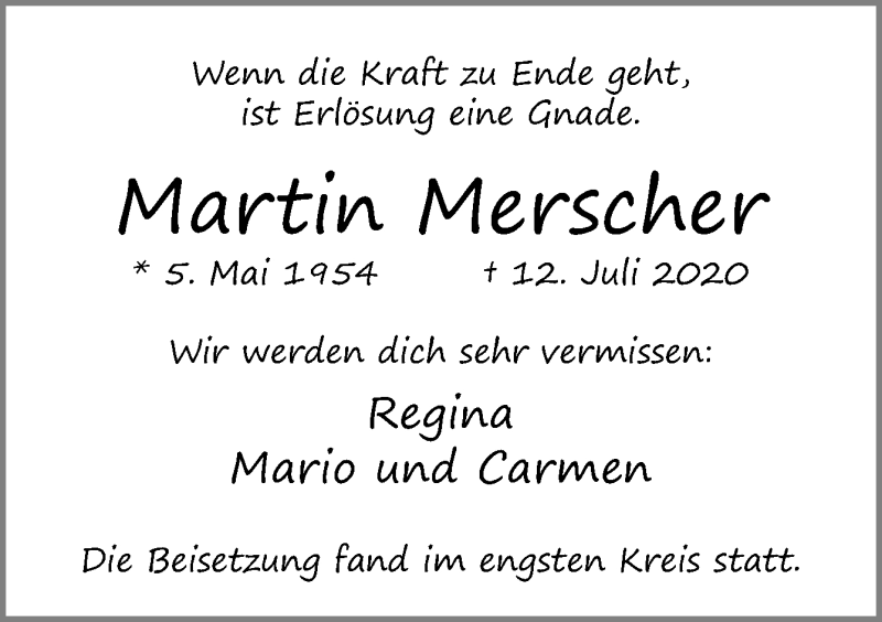  Traueranzeige für Martin Merscher vom 05.08.2020 aus Neue Osnabrücker Zeitung GmbH & Co. KG