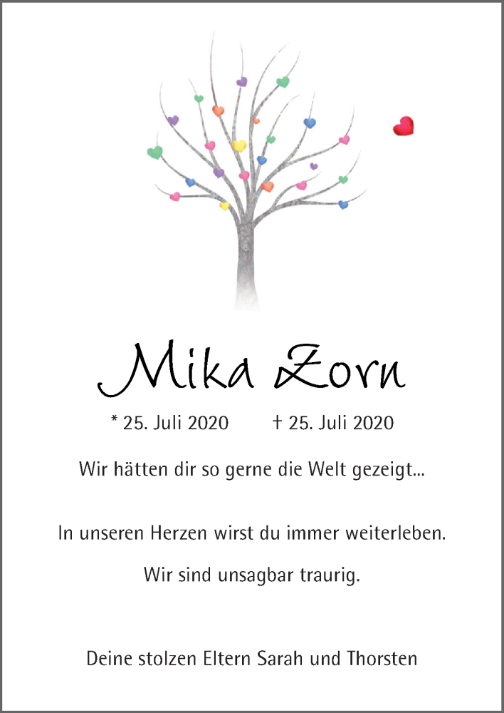  Traueranzeige für Mika Zorn vom 01.08.2020 aus Neue Osnabrücker Zeitung GmbH & Co. KG