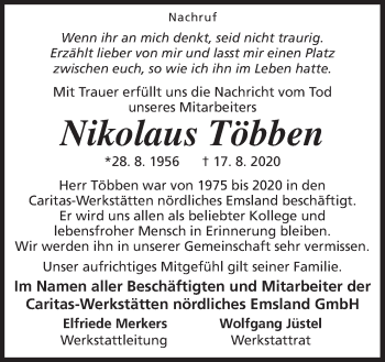 Traueranzeige von Nikolaus Többen von Neue Osnabrücker Zeitung GmbH & Co. KG