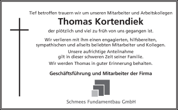 Traueranzeige von Thomas Kortendiek von Neue Osnabrücker Zeitung GmbH & Co. KG