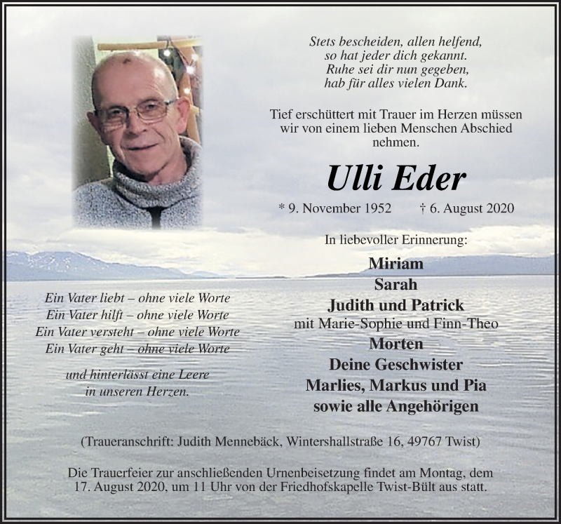  Traueranzeige für Ulli Eder vom 12.08.2020 aus Neue Osnabrücker Zeitung GmbH & Co. KG