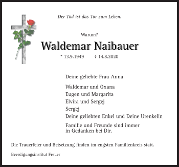 Traueranzeige von Waldemar Naibauer von Neue Osnabrücker Zeitung GmbH & Co. KG