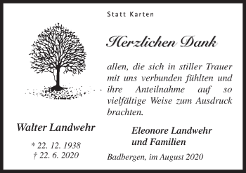 Traueranzeige von Walter Landwehr von Neue Osnabrücker Zeitung GmbH & Co. KG