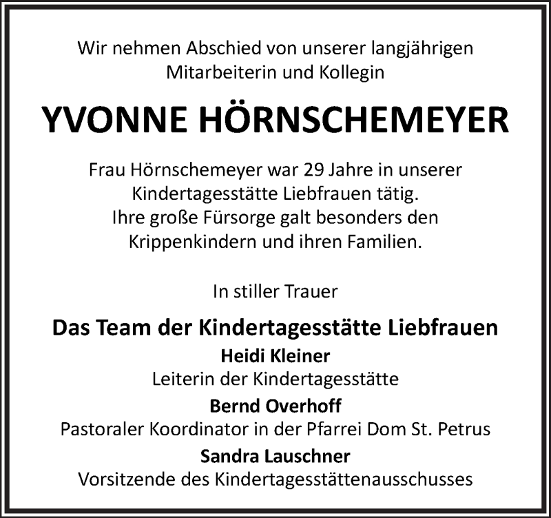  Traueranzeige für Yvonne Hörnschemeyer vom 14.08.2020 aus Neue Osnabrücker Zeitung GmbH & Co. KG