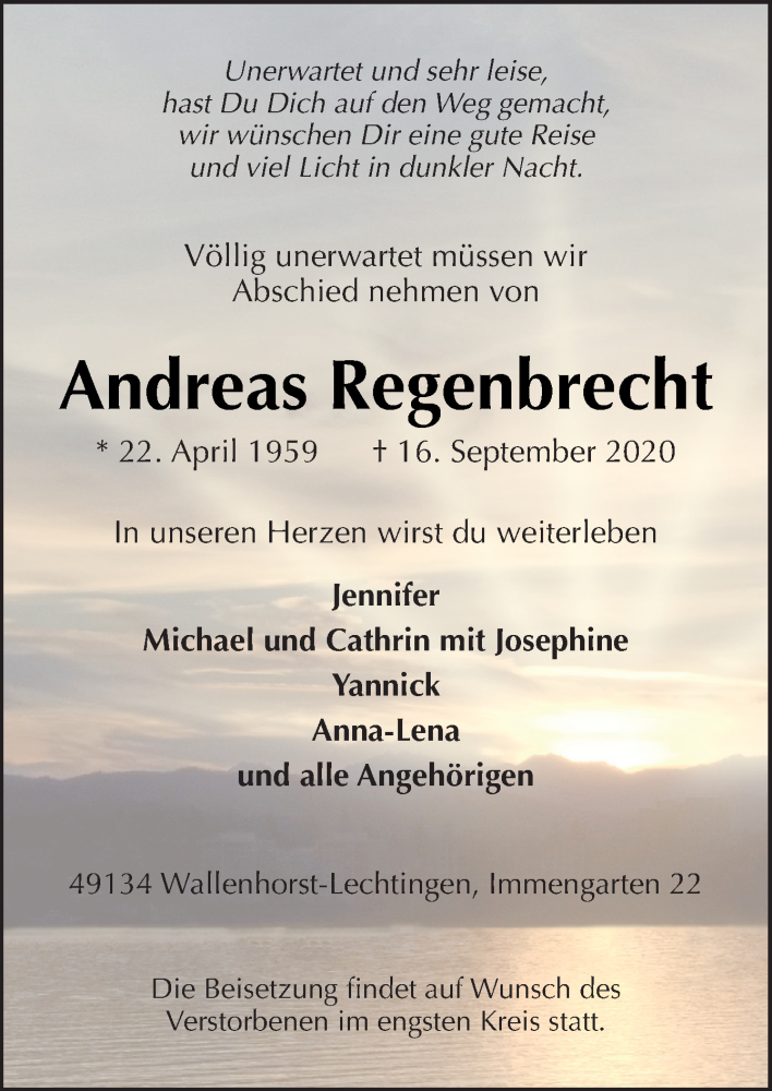  Traueranzeige für Andreas Regenbrecht vom 19.09.2020 aus Neue Osnabrücker Zeitung GmbH & Co. KG