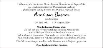 Traueranzeige von Anni von Basum von Neue Osnabrücker Zeitung GmbH & Co. KG