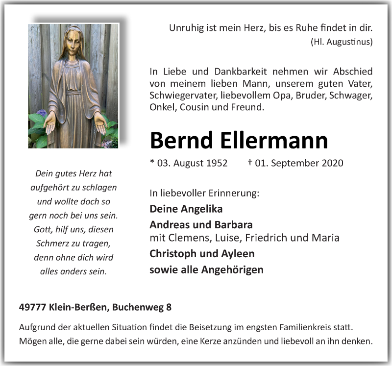  Traueranzeige für Bernd Ellermann vom 04.09.2020 aus Neue Osnabrücker Zeitung GmbH & Co. KG