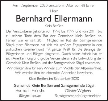 Traueranzeige von Bernhard Ellermann von Neue Osnabrücker Zeitung GmbH & Co. KG