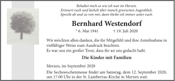 Traueranzeige von Bernhard Westendorf von Neue Osnabrücker Zeitung GmbH & Co. KG