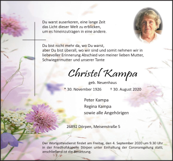 Traueranzeige von Christel Kampa von Neue Osnabrücker Zeitung GmbH & Co. KG