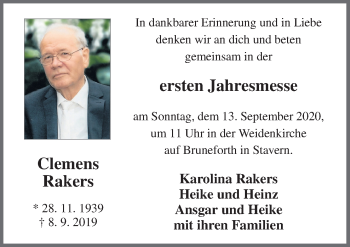 Traueranzeige von Clemens Rakers von Neue Osnabrücker Zeitung GmbH & Co. KG