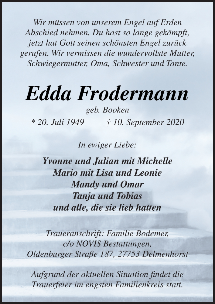  Traueranzeige für Edda Frodermann vom 19.09.2020 aus Neue Osnabrücker Zeitung GmbH & Co. KG