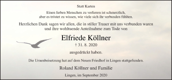Traueranzeige von Elfriede Köllner von Neue Osnabrücker Zeitung GmbH & Co. KG