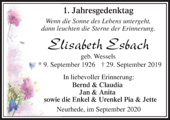 Traueranzeige von Elisabeth Esbach von Neue Osnabrücker Zeitung GmbH & Co. KG